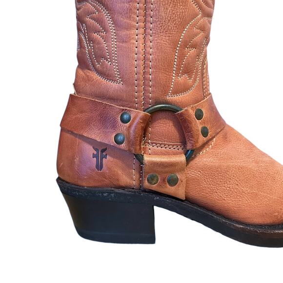 Frye Vintage Peach Eagle Harness Leather Mid Calf Boots Size 6 - Picture 8 of 13